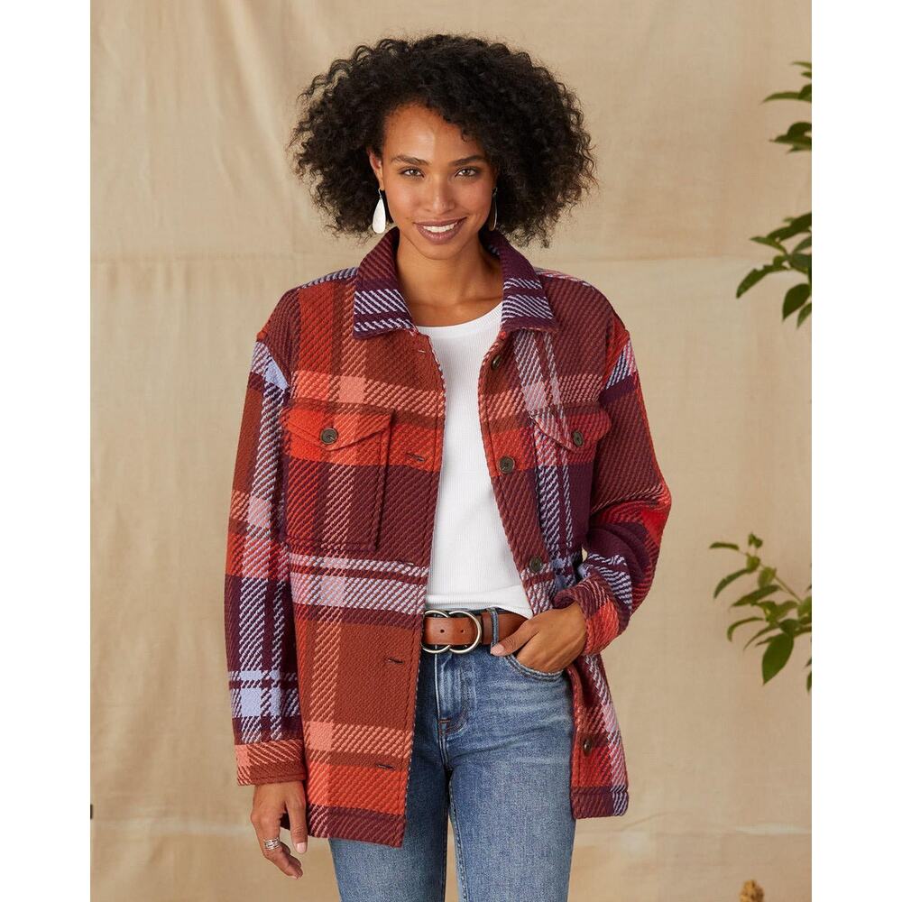 Outerknown Cloud Weave Shirt Jacket Red Plaid Organic Cotton Medium